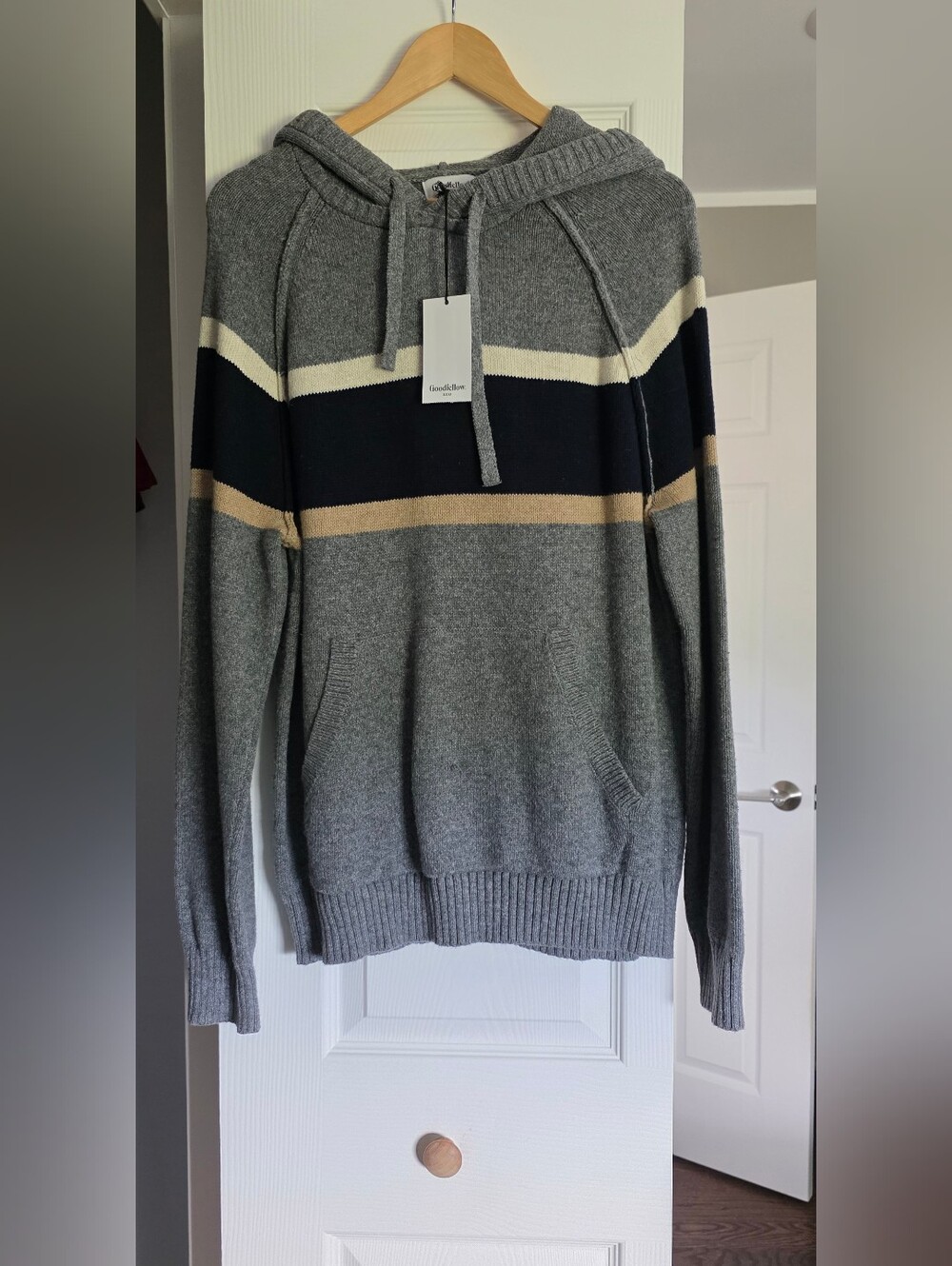 Goodfellow & Co Men's Gray Striped Knit Hoodie Sweater